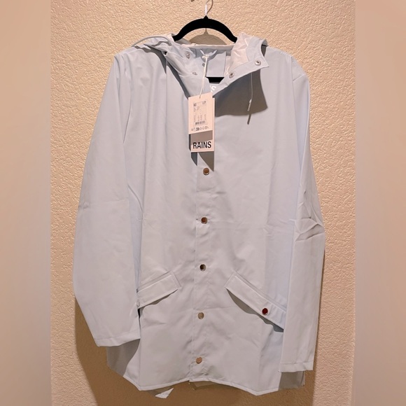 NWT Rains Hooded Jacket Sky Color Size L - Picture 2 of 10